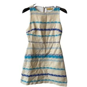 Alice and Olivia Eli Ivory Blue Stripe Tweed Mini Dress 6 Cut-Out Back $298